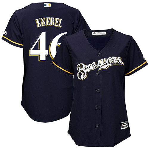 Brewers #46 Corey Knebel Navy Blue Alternate Women's Stitched MLB Jersey - Click Image to Close